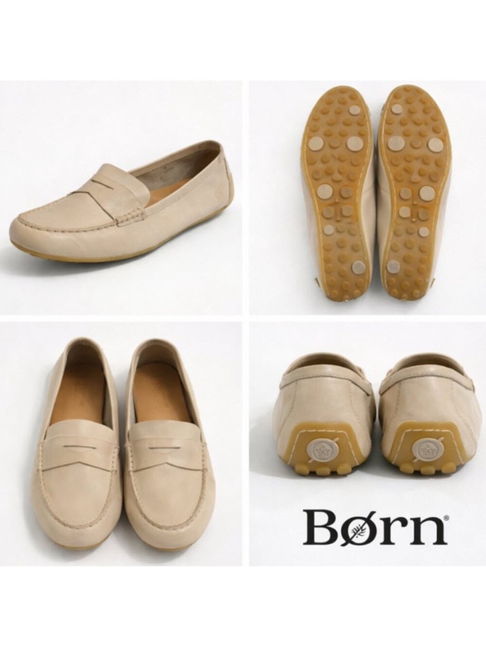 Born Leather Driving Loafers Nude Beige Comfort Moc Size 9 Soft Casual Flats